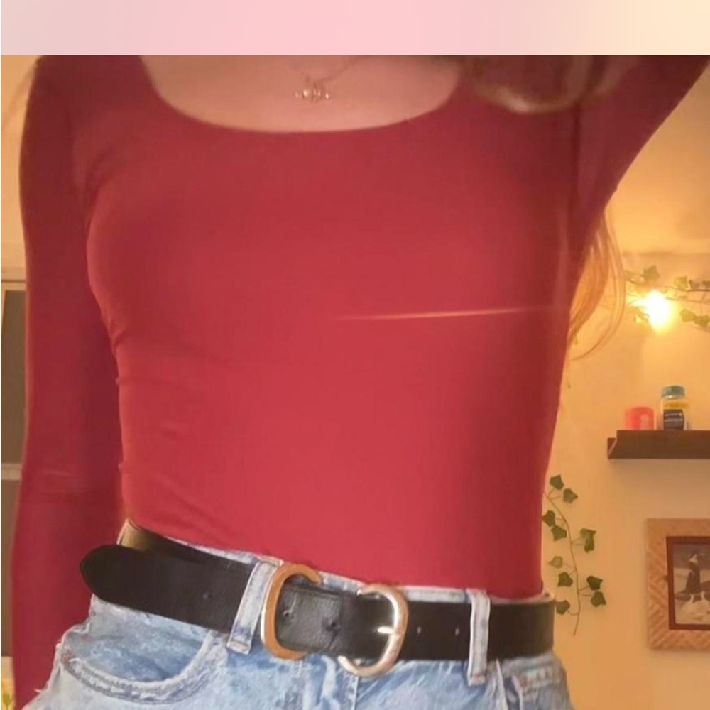 Aerie Red Fitted Bodysuit Top